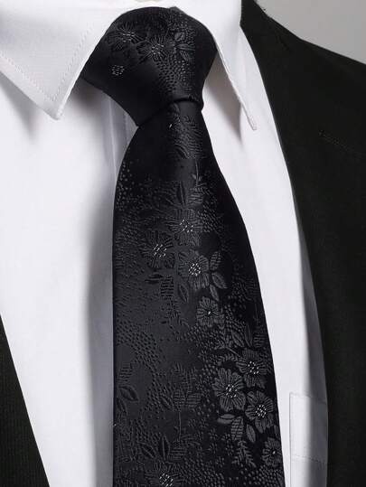 1 pieza Corbata negra con estampado floral de 8 cm para hombres, corbata de alta calidad y alta densidad para boda y fiesta