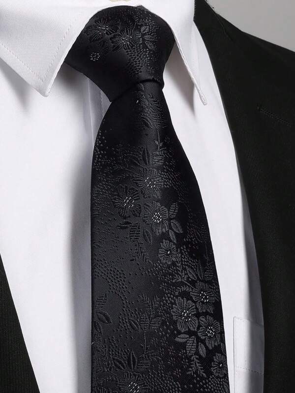 1 pieza Corbata negra floral de 3.15 pulgadas para hombre, corbata de alta calidad y alta densidad para bodas y fiestas