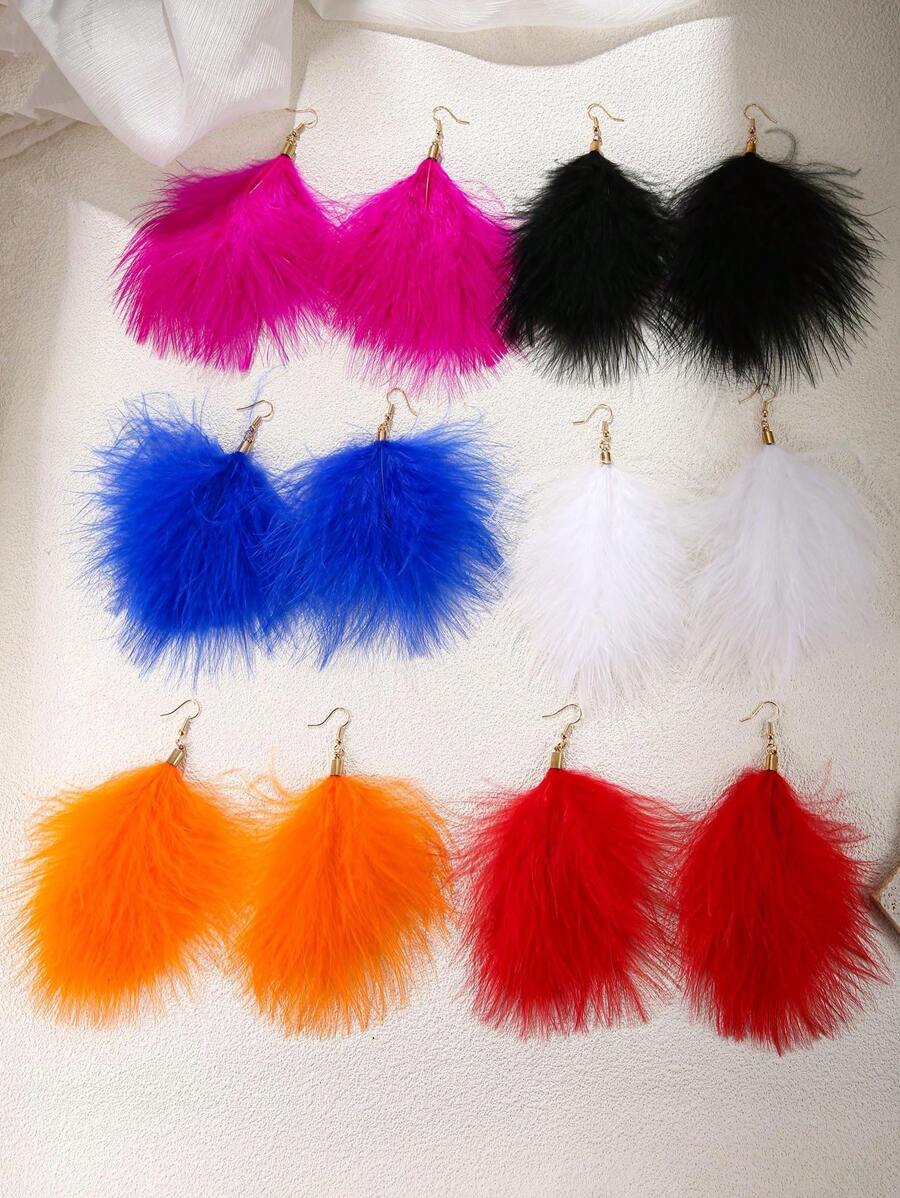 Hoa tai lông vũ lớn Hoa tai lông vũ đen cho phụ nữ Hoa tai lông vũ dài Trang sức lông vũ Boho - Kiểu dài - Xem 1