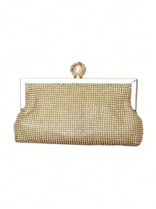 Luxury Rhinestone Embellished Handmade Evening Clutch Bag, Party Purse With Chain Strap - Gold - View 3
