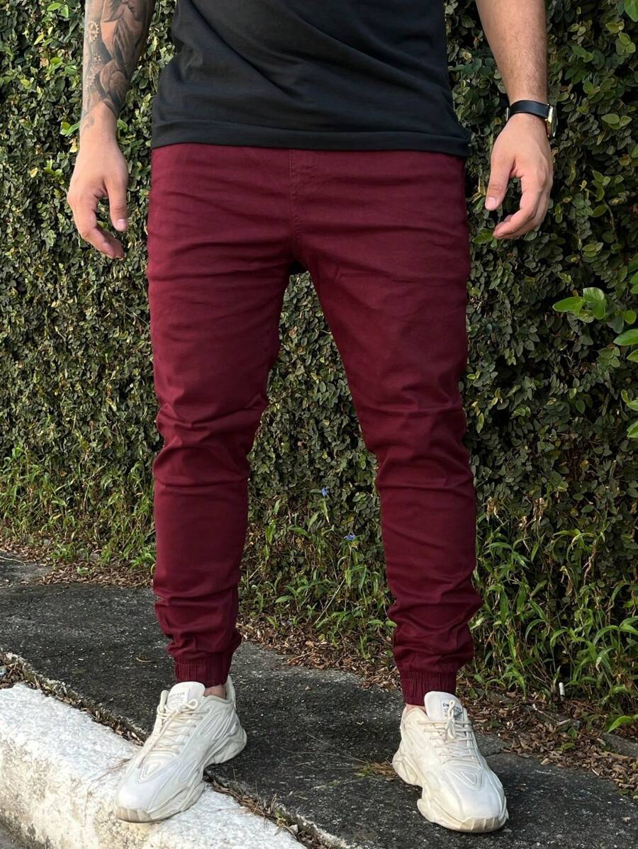 Men's Light Beige Jogger Jeans With Elastane Premium Line Black Lead Gray - 紫紅色 - 查看 1