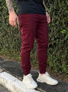 Men's Light Beige Jogger Jeans With Elastane Premium Line Black Lead Gray - 紫紅色 - 查看 2