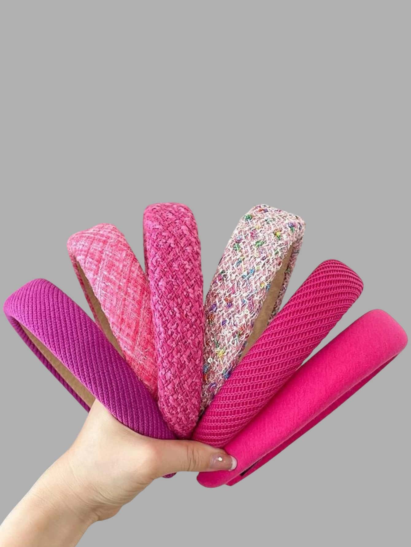 Set de 6 diademas acolchadas de tela rosa, diademas con agarre antideslizante para mujeres - Diademas de espuma color rojo rosa para escuela, accesorios de cabello, Halloween