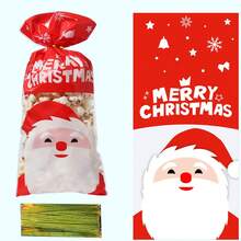 50 个装圣诞礼物袋，内含圣诞老人、雪人、圣诞树图案、圣诞派对装饰礼品袋 - 彩色 - 查看 2