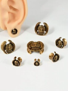 一对铜猫头鹰耳扩耳钉，耳扩扩器，耳钉撑开器，耳洞饰品，8毫米-25毫米 - 如圖 - 查看 3