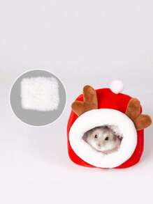 1 件圣诞金毛绒舒适窝，适合仓鼠、沙鼠和其他小型宠物 - 紅色 - 查看 4