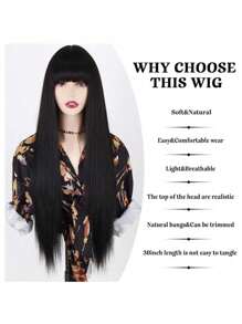 55.88cm Long Straight Hair Wig With Bangs Synthetic Rose Net Straight Hair Wig For Ladies Suitable For Everyday Party Halloween Costumes