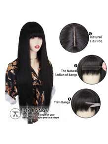 55.88cm Long Straight Hair Wig With Bangs Synthetic Rose Net Straight Hair Wig For Ladies Suitable For Everyday Party Halloween Costumes