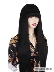 55.88cm Long Straight Hair Wig With Bangs Synthetic Rose Net Straight Hair Wig For Ladies Suitable For Everyday Party Halloween Costumes