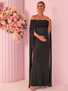 Joyfunear 1pc Maternity Sexy Off-Shoulder Bodycon Dress With Cape, Elegant, For Party