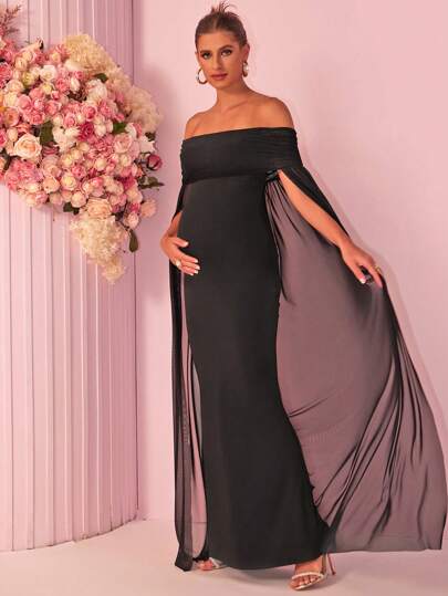 Joyfunear 1 szt. Seksowna sukienka ciążowa z odkrytymi ramionami i peleryną, elegancka, na imprezę