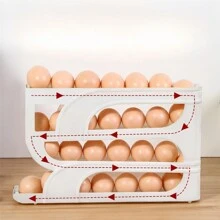 1pc Egg Storage Box, 3-Tier Automatic Rolling Egg Rack, Large Capacity Dedicated Egg Storage Box For Fridge, Cabinet, Shelf And Counter, Kitchen Organization And Storage, Kitchen Accessory