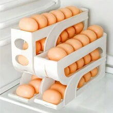 1pc Egg Storage Box, 3-Tier Automatic Rolling Egg Rack, Large Capacity Dedicated Egg Storage Box For Fridge, Cabinet, Shelf And Counter, Kitchen Organization And Storage, Kitchen Accessory