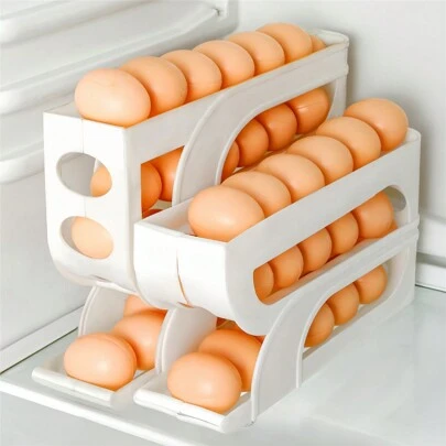 1 个鸡蛋收纳盒，3 层自动滚动鸡蛋架，大容量专用鸡蛋收纳盒，适用于冰箱、橱柜、架子和柜台、厨房整理和收纳、厨房配件