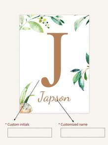 3 件定制名字艺术印刷品大象印刷图片狮子帆布海报丛林动物壁挂图片树叶背景图片北欧海报男婴卧室装饰儿童房墙壁装饰圣诞礼物无框架 - 綠色 - 查看 6