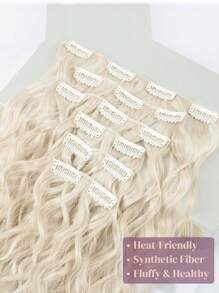 Clip In Hair Extensions,6PCS Hair Extensions Long Mermaid Waves Wavy Synthetic Clip On Hairpiece For Women 24 Inch White Blonde