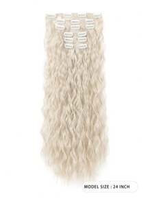 Clip In Hair Extensions,6PCS Hair Extensions Long Mermaid Waves Wavy Synthetic Clip On Hairpiece For Women 24 Inch White Blonde
