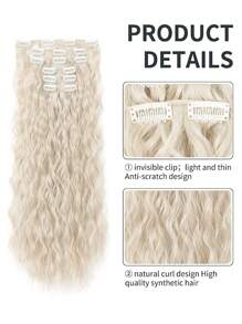 Clip In Hair Extensions,6PCS Hair Extensions Long Mermaid Waves Wavy Synthetic Clip On Hairpiece For Women 24 Inch White Blonde