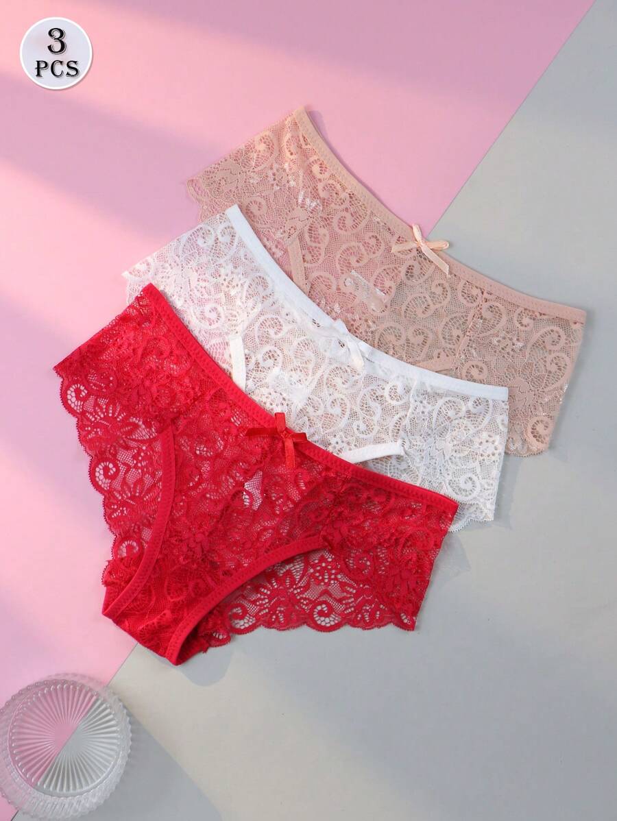 3入組女性低腰蕾絲三角褲 - 彩色 - 查看 1