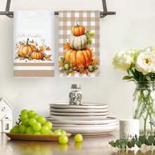 قطعتان/مجموعتان منشفة مطبخ ناعمة جدًا بتصميم اليقطين، ديكور موسمي للمطبخ وطاولة الطعام، منشفة/مفرش، ديكور منزلي، هدية مثالية لتدشين المنزل الجديد - متعدد الألوان - مشاهدة 3