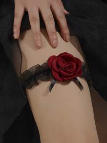 1 件时尚性感黑色蕾丝哥特式浪漫婚礼新娘伴娘红玫瑰吸血鬼服装腿吊袜带大腿链身体首饰万圣节情人节