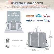 Cabin Bag 45x36x20 New Foldable Travel Duffle Bag Carry-On Hand Luggage Small Under-Seat Lightweight Holdall Suitcase Handbag - Black - View 4