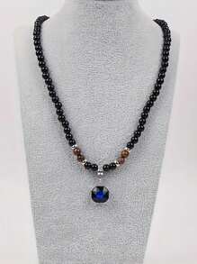 1pc Men's Simple Stylish Tiger Stone Beaded Necklace, Clavicle Chain Accessories For Men Christmas New Year Valentine's Day Holiday Gift