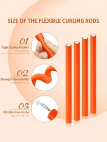 10pcs Flexible Curling Rods, Soft Foam Curly Twist Curling Irons, Styling Tools, No Heat Required - Orange - View 4