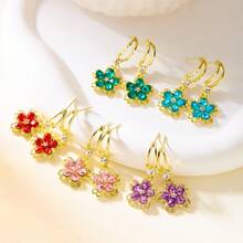 1pair Crystal Floral Decor Flower Drop Stud Earrings