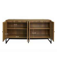 Modern Sideboard Cabinet, Accent Storage Cabinet With Rattan Doors And Adjustable Shelves, Freestanding Sideboard Storage Cabinet For Kitchen Dining Living Room Hallway Office - 紫紅色 - 查看 3