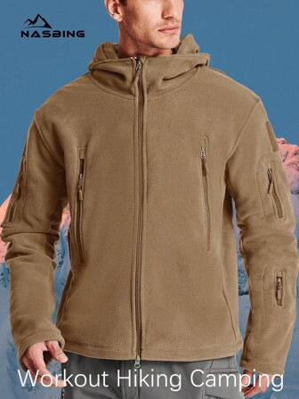 NASBING Men's Thermal Lined Jacket Windproof Thermal Multi Pockets Hooded Plain Coat Hiking Workout Camping Climbing Winter Sport