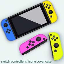 Funda protectora compatible con el controlador Switch Joy-Con con tapas para pulgares, 2 paquetes de cubiertas de agarre de silicona antideslizante con 8 almohadillas para la palanca, color negro, azul + rojo y blanco - azul+amarillo - Ver 5