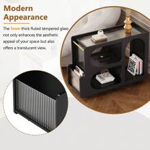 Anwick Mobile End Table With Lockable Wheels, Narrow Coffee Table With 5mm Thick Fluted Tempered Glass, Modern Nightstand With Golden Round Rod, Living Room, Black, 31.5''W X11.8''D X 23.1''H