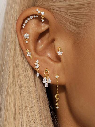 1 st 925 sterlingsilver blomma vattendroppe stjärna måne örhängen brosk helix piercing smycken för vardagsbruk bröllop fest förlovning årsdag alla hjärtans dag