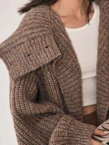 JIANHU 高领中长纯色休闲开衫，长袖上衣