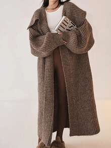 JIANHU 高领中长纯色休闲开衫，长袖上衣