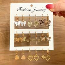 Gold Hoop Earring Set Heart Butterfly Small Earrings For Women Jewelry Accessories - 金色 - 查看 1