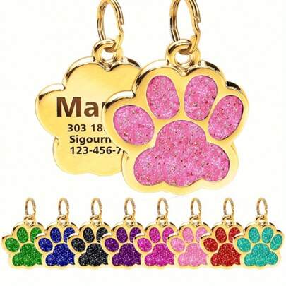 1pc Personalized Cute Animal Paw Print Pet ID Tag, Can Be Customized With Your Phone Number And Pet Name, Engraved Dog Tag, Cat ID Tag, Custom Engraved Pet ID Tag For Outdoor Activities To Prevent Getting Lost, Can Be Hung On Cat/Dog Collar, Pet Pendant Decoration, Engraved, Stainless Steel Material, Fashionable, Colorful, Retro, Cute, Minimalist, Adorable Custom Design, Unique, Personalized Pet Anniversary Gift, Birthday Gift, Customized Pet Collar, Leash And Harness, Comfortable And Easy To Use