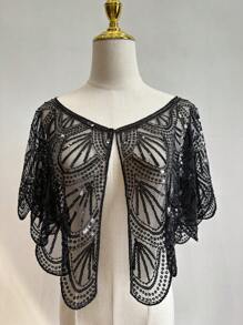 1920s Vintage Sequin Embroidered Flapper Shawl Thin Breathable Inelastic Pullover Elegant Style Dress Matching Short Shawl For Women Party - White Silver - View 12