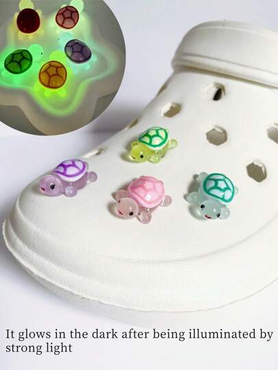 4pcs Glow-In-The-Dark Cute 3D Turtle Detachable Shoe Charms Decorations, Luminous Clips For Beach Sandals Cute Shoes Accessories For Spring Summer Beach Or Daily Wear Women Men Shoes