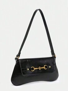 1pc Retro Multi-Ring Decor Shoulder Crossbody Bread Bag, Suitable For Dates, Street Wear, Parties And Other Occasions - Black - View 2