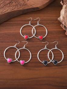 Hoa tai tròn rỗng hình trái tim và ngọc lam cổ điển làm quà tặng cho phụ nữ - Nhiều màu - Xem 4