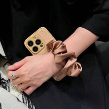 1pc Fashionable Phone Case With Embossed Butterfly + Scarf Wrist Strap - Blue - View 1