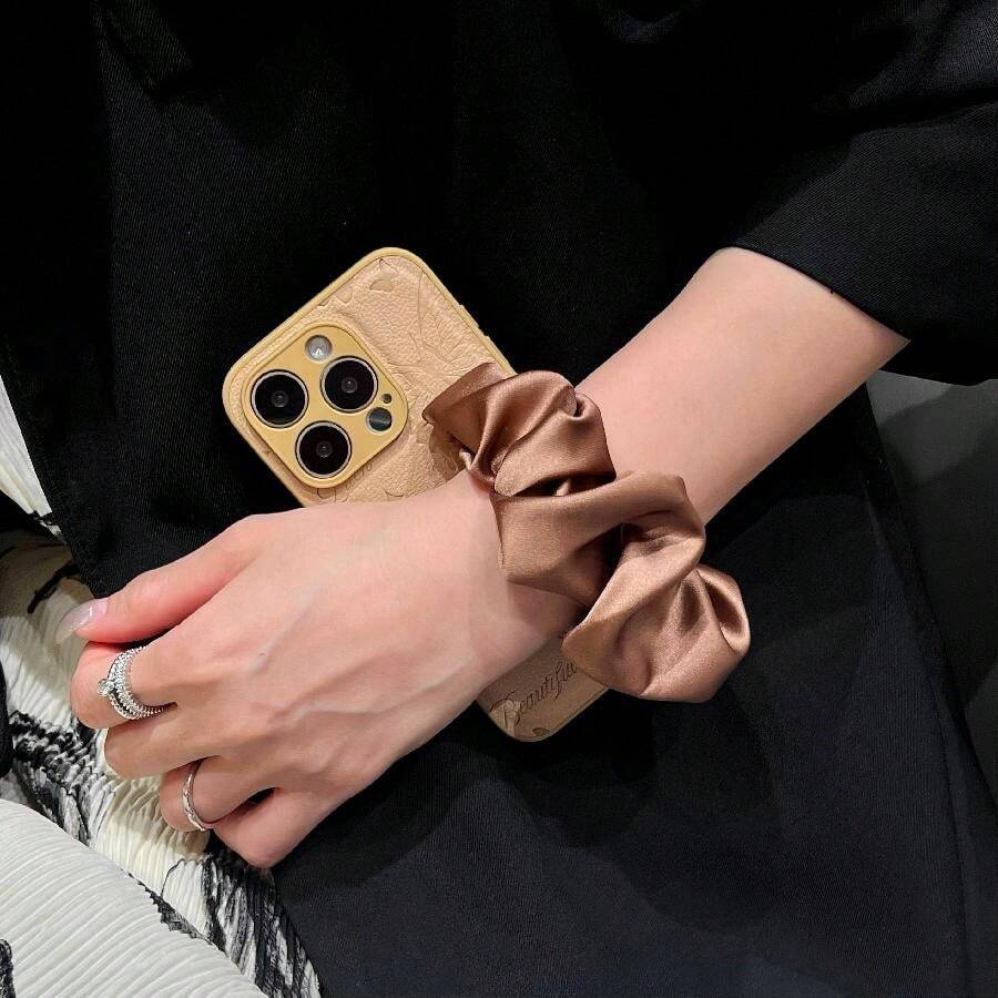 1pc Fashionable Phone Case With Embossed Butterfly + Scarf Wrist Strap - Blue - View 1