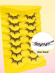 7对透明自然蓬松仿貂毛假睫毛套装，透明睫毛柄，3D浓密效果，交叉簇状设计，轻盈舒适，可重复使用 - 黑色 - 查看 6