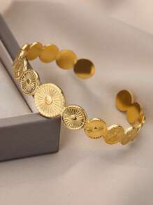 1Pc Textured Cuff Bangle For Women Minimalist Gold Color Iron Material Open Bangle Bracelet Party Jewelry Fashion Accessories