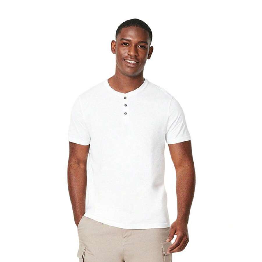 Burton Mens Grandad Collar T-Shirt (White) - White - View 1