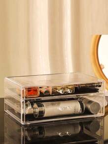 1 pieza Organizador de cajón de escritorio transparente para lápices labiales/brillos de labios, caja de almacenamiento de maquillaje a prueba de agua y polvo, para vacaciones en la playa, colección de baño, colección de dormitorio, gran capacidad