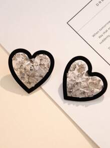 1pair Elegant Black Heart Shape Artificial Crystal Earrings Suitable For Women's Daily Wear Valentines