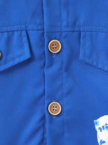 2 件套年轻女孩休闲纯色长袖短款衬衫夹克和碎花连衣裙套装,春夏适合户外、日常、休闲、度假、派对 - 藍色 - 查看 6